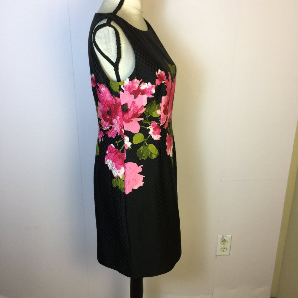Tahari ASL Sheath Dress 6P Woman Petite Black Pink Floral Print Sleeveless Lined - Picture 3 of 16